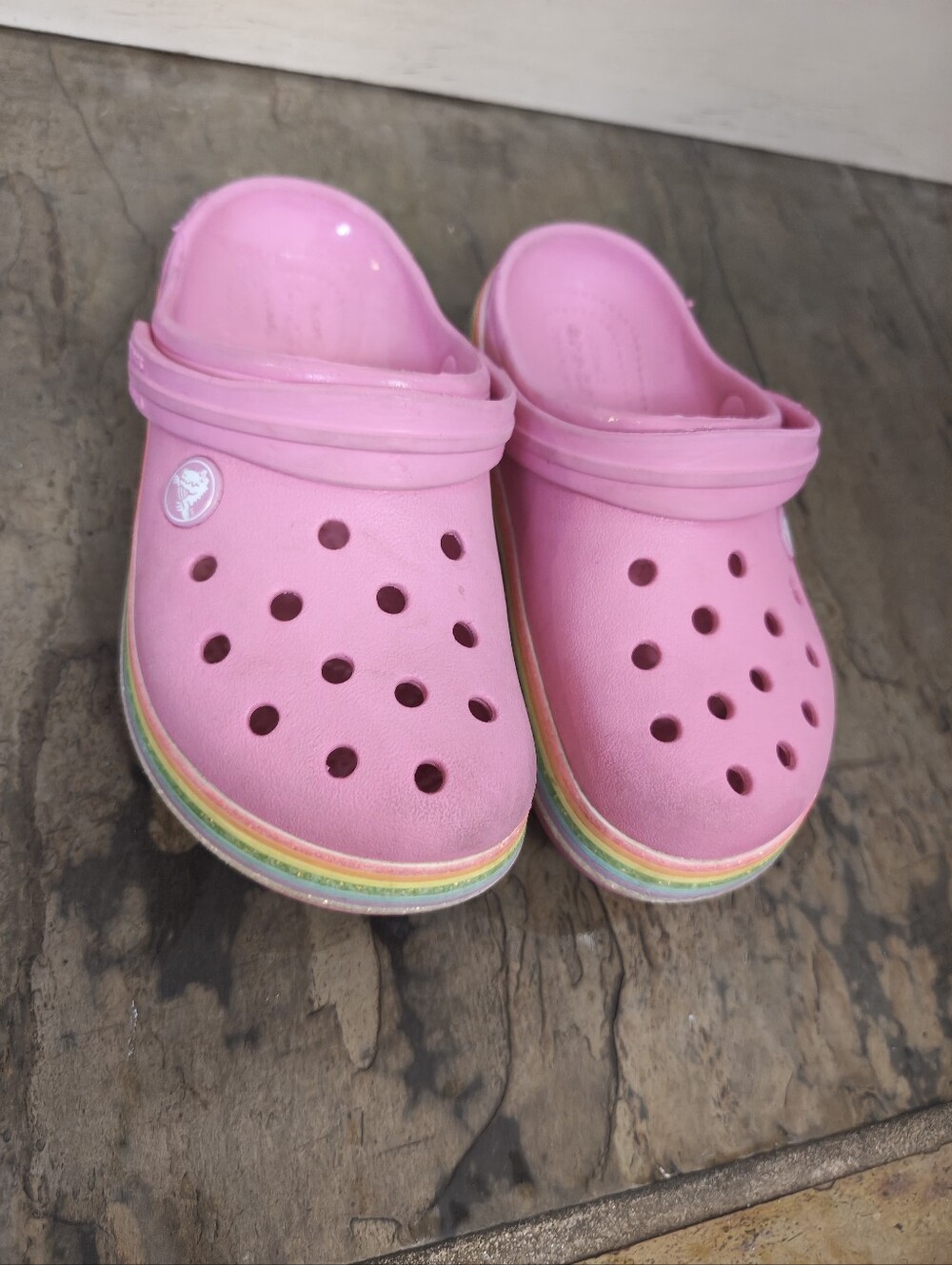 Ltd Rainbow Kids Pink Crocs-Style Clog with Rainbow Sole